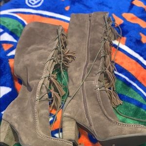 grey thigh high boots